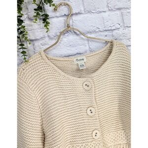 PRETTY!❄️Vtg Cambridge Dry Goods L Wool Blend Sweater Chunky Knit Cream Cardigan
